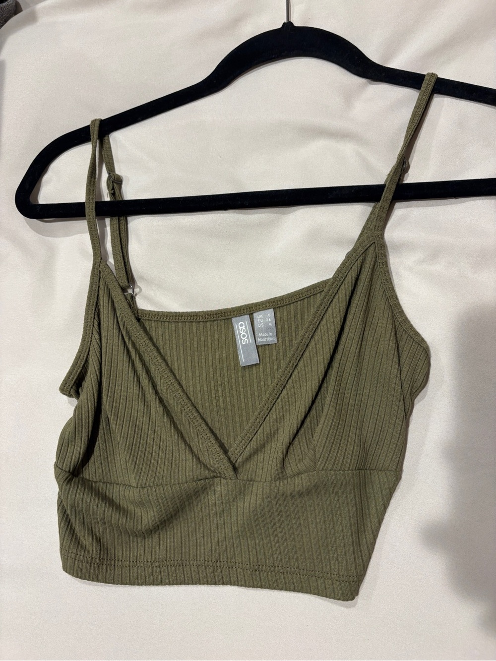 ASOS Olive Ribbed V-Neck Crop Bralette